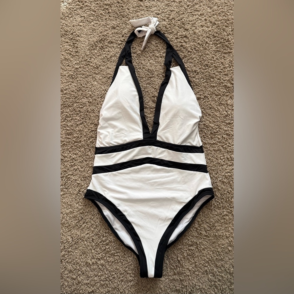 BeachJoy white and black one piece swimsuit